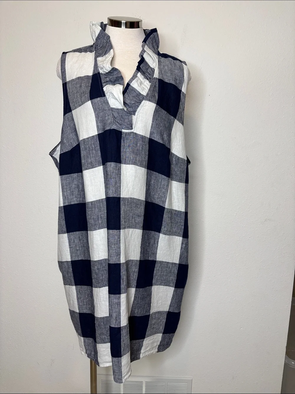 crown & ivy Navy and White Buffalo Check Midi Dress